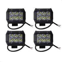 Kit 4 Farol de milha Led 18w Quadrado 9V/50V LE-6705 6000k Alta Potência off-road jeep