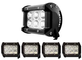 Kit 4 Farol Farolete De Milha Luz Quadrado 18w 12v 24v Combo 6 Leds Trator Carro Caminhão Moto Universal A Prova d'água