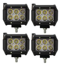 Kit 4 Farol Milha Auxiliar 6 Led Agrícola Off Road 18w 6500k