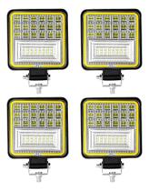 Kit 4 Farol Milha Auxiliar Com Pisca Agrícola Off Road 126w