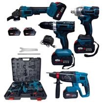 Kit 4 ferramentas Eletrica Bateria Furadeira Martelete Parafusadeira Esmerilhadeira Maleta Obra Reparos