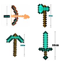 Kit 4 Ferramentas mine espada+arco+picareta+machado Brinquedo Mdf Resistente 30cm - Minecraft
