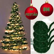 Kit 4 Festão Verde 2 Metros Cada Enfeite De Natal Decoração Natalina Guirlanda Ornamentação Natalina