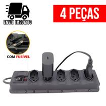 Kit 4 Filtro de Linha 5 Tomadas Régua de Tomada com Fusível Extensão Elétrica Bivolt Tripolar