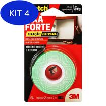 Kit 4 Fita Dupla Face Fixa Forte 24Mm X 2M Scotch 3M 5Kg