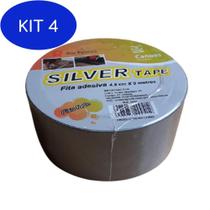 Kit 4 Fita Silver Tape 48 Mm X 9 Metros Cinza Forte Para Uso Geral