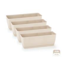 Kit 4 Floreiras com Prato Anti-Dengue 11,5L Jardineiras Vasos Plásticos Retangulares Diversas Cores