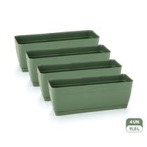 Kit 4 Floreiras com Prato Anti-Dengue 11,5L Jardineiras Vasos Plásticos Retangulares Diversas Cores