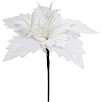 Kit 4 Flores Artificial Gliter Branco Enfeite Natalino 25cm
