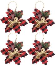 Kit 4 Flores Bico de Papagaio Pendente Tecido Decorado Xadrez Rena e Pinhas 14cm - Master Christmas Kit 4 Flores Bico de Papagaio Pendente Tecido Decorado Xadrez Rena e Pinhas 14cm - Master Christmas