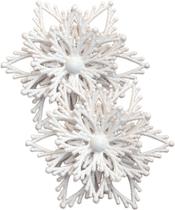 Kit 4 Flores Natal Com Glitter Branco Natalino Enfeite 10cm