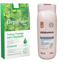 Kit 4 Folhas Depilação Depilflax Hortelã 80 Unid.+ Locão Perfume de Bebe Hidramais Kit 4 Folhas Depilação Depilflax Hortelã 80 Unid.+ Locão Perfume de Bebe Hidramais