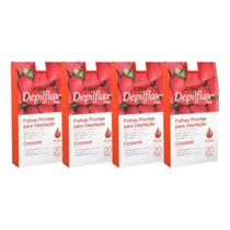 Kit 4 Folhas Prontas Corporais Depilação Cera Depilflax Morango 80 Unid. Kit 4 Folhas Prontas Corporais Depilação Cera Depilflax Morango 80 Unid.