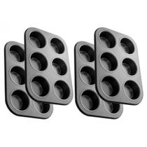 Kit 4 Forma Assadeira Cupcake Bolinhos 6 Cavidades Bolo Antiaderente Pão Queijo Mel Forminhas Empada