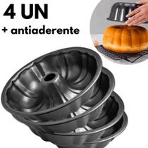 Kit 4 Forma Bolo Redonda Antiaderente Teflon Furo Central