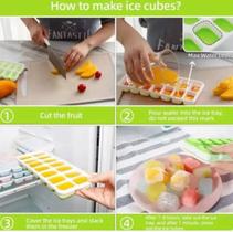 Kit 4 Forma Com Tampa Gelo Ice Flexivel Forminha Fundo Silicone 14 Cubos Alimentos Frutas Papinha - M&E Store