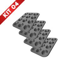 Kit 4 Forma Cupcake 12 Furos Assadeira Bolo Antiaderente Cavidades Bolinhos Teflon Empada Pão Queijo