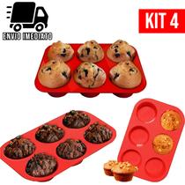 Kit 4 Forma de Silicone Cupcake Bolinho Antiaderente Petit Gateau Empada Pão de Queijo 6 Cavidades para Cozinha