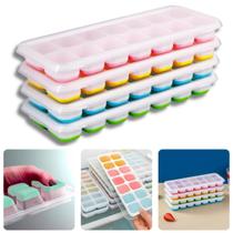 Kit 4 Forma Forminha De Gelo Cubos De Gelo Com Tampa Fundo Silicone Flexível Reutilizável Kit 4 Forma Forminha De Gelo Cubos De Gelo Com Tampa Fundo Silicone Flexível Reutilizável