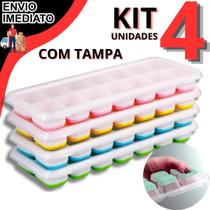 Kit 4 Forma Forminha De Gelo Cubos De Gelo Com Tampa Fundo Silicone Flexível Reutilizável