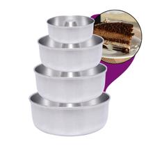 Kit 4 Formas Assadeiras Altas de Alumínio Polido para Bolo Pudim com Furo Central Cone Travessa Redonda Torta Maria Mole Padaria Forno Elétrico