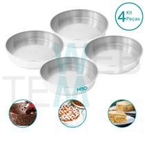 Kit 4 Formas de Bolo Redonda Baixa 6x20cm Alumínio Sustentável para Bolo Torta Quiche Cozimento Uniforme Fácil Limpeza Uso Caseiro ou Profissional