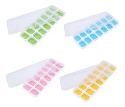 Kit 4 Formas De Gelo Cubo Com Tampa Fundo Silicone Flexível