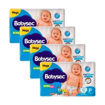 Kit 4 Fralda Babysec Ultrasec Tamanho P Pacote Mega 42 Unidades Descartáveis