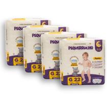 Kit 4 Fralda Descartável Pequerrucho Pants Toque Macio Hipoalergênico - Tamanho G - 88 Unidades Kit 4 Fralda Descartável Pequerrucho Pants Toque Macio Hipoalergênico - Tamanho G - 88 Unidades