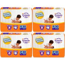 KIT 4 Fralda Pom Pom Derma Protek Jumbo Tamanho P 30 unidades