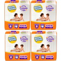 KIT 4 Fralda Pom Pom Derma Protek Jumbo Tamanho XXG 18 unidades