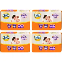 KIT 4 Fralda Pom Pom Derma Protek Mega Tamanho M C/ 48 Unidades