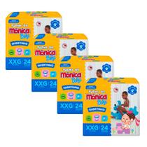 Kit 4 Fralda Shortinho Turma da Mônica Baby Tamanho XXG com 24 Fraldas Descartáveis cada
