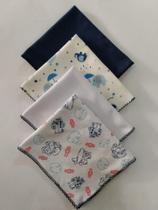 Kit 4 Fraldas Bebê Malha 30x32 2 Estampadas e 2 Lisas Cor Marinho Kit 4 Fraldas Bebê Malha 30x32 2 Estampadas e 2 Lisas Cor Marinho
