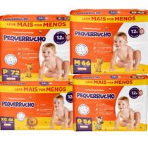 KIT 4 Fraldas Descartáveis Pequerrucho Hiper Todos os Tamanhos