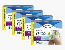 KIT 4 Fraldas Descartável Geriátrica/Adulto Tena Pants Confort Branco Tamanho G/XG C/ 16 Un