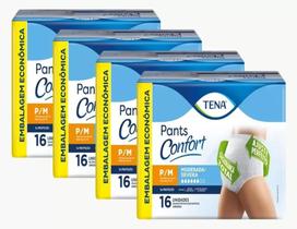 KIT 4 Fraldas Descartável Geriátrica/Adulto Tena Pants Confort Branco Tamanho P/M C/ 16 Un.