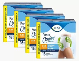 KIT 4 Fraldas Descartável Geriátrica/Adulto Tena Pants Confort Branco Tamanho P/M C/ 16 Un.
