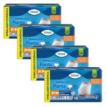 KIT 4 Fraldas Descartável Geriátrica/Adulto Tena Pants Dermacare Tamanho P/M C/ 16 Unidades