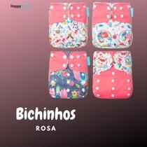 Kit 4 Fraldas Ecológicas Happy Flute - Bichinho Rosa