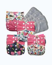 Kit 4 Fraldas Ecológicas Premium Pássaros 4 Absorventes em Melton 4 camadas Menina Kit 4 Fraldas Ecológicas Premium Pássaros 4 Absorventes em Melton 4 camadas Menina