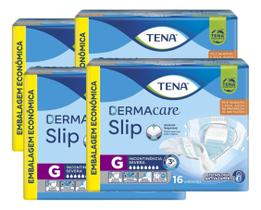Kit 4 Fraldas Geriátrica Tena Dermacare Slip Jumbo 16 Und.
