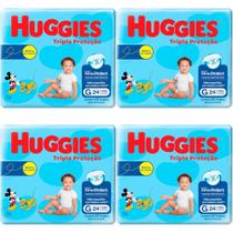 Kit 4 Fraldas Huggies Tripla Proteção Jumbo (G) 24 Unidades cada Kit 4 Fraldas Huggies Tripla Proteção Jumbo (G) 24 Unidades cada