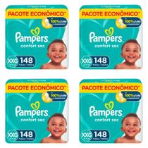 Kit 4 Fraldas Infantil Pampers Comfort Sec Xxg 14 A 18Kg Pacote 148 Unidades cada