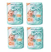 Kit 4 fraldas infantis pacote com 12 tiras lippy baby - xxg