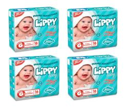 Kit 4 fraldas infantis pacote com 16 tiras lippy baby - g Kit 4 fraldas infantis pacote com 16 tiras lippy baby - g