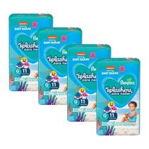 Kit 4 Fraldas Pampers para Água Splashers Baby Shark G com 11un cada