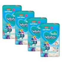 Kit 4 Fraldas Pampers para Água Splashers Baby Shark P-M com 12un cada