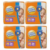 KIT 4 Fraldas Pom Pom Clássica Jumbo Tamanho M C/ 26 unidades