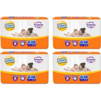 KIT 4 Fraldas Pom Pom Derma Protek Hiper Tamanho G C/ 68 unidades